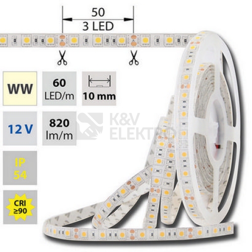 LED pásek McLED 12V teplá bílá š=10mm IP54 14,4W/m 60LED/m SMD5050 ML-121.607.60.0