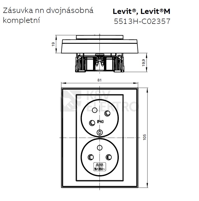 Obrázek produktu ABB Levit dvojzásuvka bílá/ledová bílá 5513H-C02357 01 1