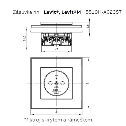 ABB Levit zásuvka žlutá/kouřová černá 5519H-A02357 64 s clonkami