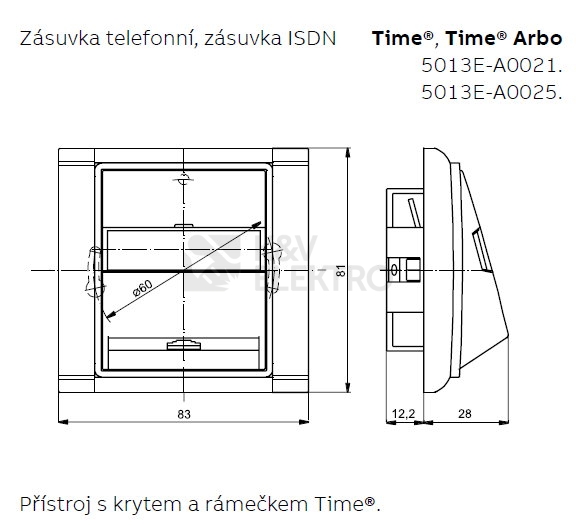 Obrázek produktu ABB Time,Time Arbo kryt zásuvky telefonní ocelová 5013E-A00213 36 1