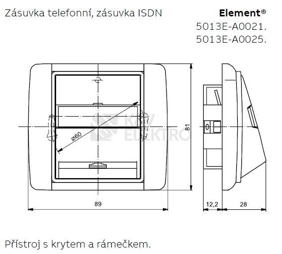 Obrázek produktu ABB Time,Time Arbo kryt zásuvky telefonní ocelová 5013E-A00213 36 2