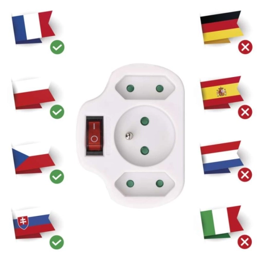 Rozdvojka s vypínačem EMOS P0029 1x kulatá + 2x plochá bílá NFS-056 (obrázek 3)