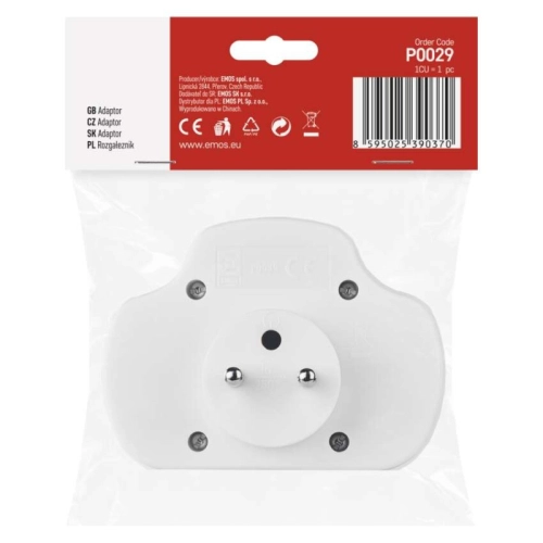 Rozdvojka s vypínačem EMOS P0029 1x kulatá + 2x plochá bílá NFS-056 (obrázek 8)