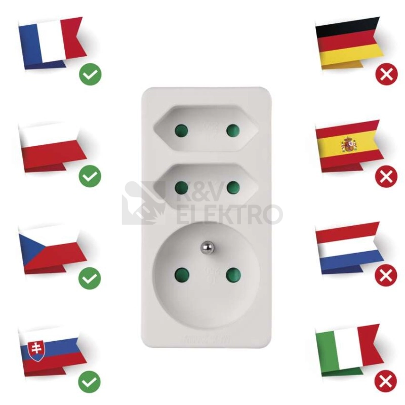 Obrázek produktu Rozdvojka EMOS P0025 KF-FBZB-01/01-2A 2x plochá + 1x kulatá bílá 2