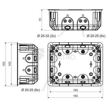 Obrázek produktu Elektroinstalační krabice do sádrokartonu KOPOS KO 180/LD NA rozvodná s víčkem 1