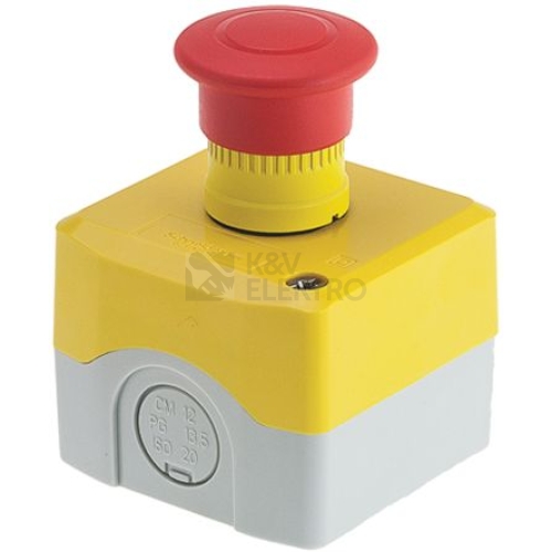 Schneider Electric Harmony skříňka žlutá červené tlačítko nouzového zastavení 1V XALK198