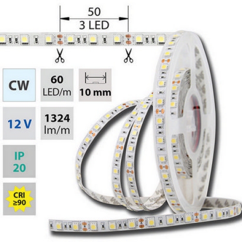 Levně LED pásek McLED 12V studená bílá š=10mm IP20 14,4W/m 60LED/m SMD5050 ML-121.599.60.2