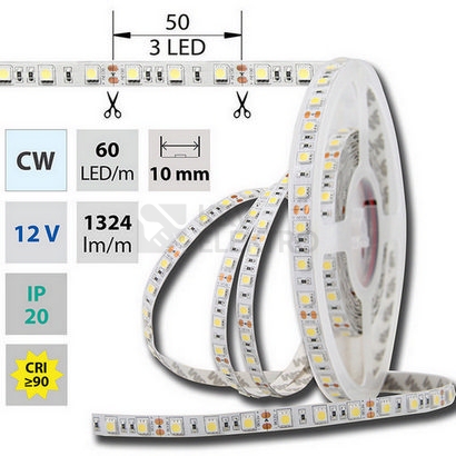 Obrázek produktu LED pásek McLED 12V studená bílá š=10mm IP20 14,4W/m 60LED/m SMD5050 ML-121.599.60.2 0