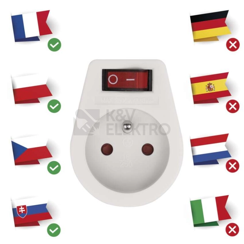 Obrázek produktu Zásuvka průběžná s vypínačem EMOS NFS-034 P0027 spínaná fáze bílá 2