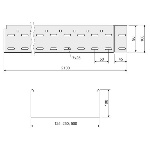 Kabelový žlab s integrovanou spojkou KOPOS Mars NKZI 100X125X0,70 S (2m) (obrázek 4)