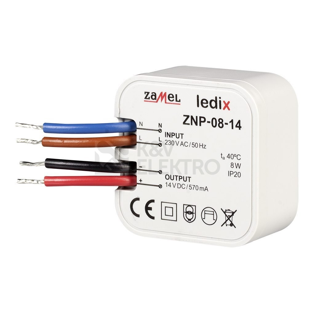 Obrázek produktu LED napájecí zdroj ZAMEL ZNP-08-14 do krabice 14VDC 8W 0