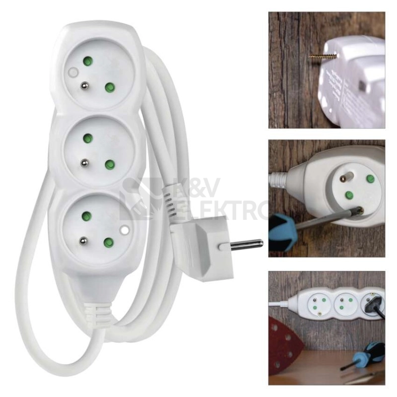 Obrázek produktu Prodlužovací kabel EMOS 1,5m/3zásuvky bílá P0311 1902030150 1