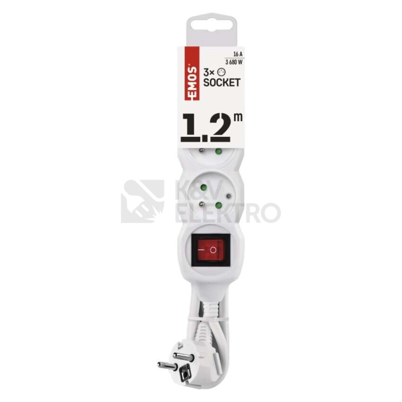 Obrázek produktu Prodlužovací kabel EMOS 1,2m/3zásuvky s vypínačem bílá P1311 1902130121 1