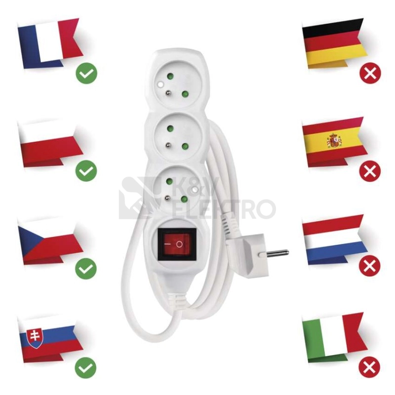 Obrázek produktu Prodlužovací kabel EMOS 1,2m/3zásuvky s vypínačem bílá P1311 1902130121 2