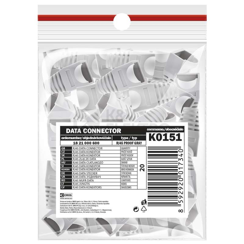 Obrázek produktu Ochranná krytka konektoru RJ45 šedá EMOS K0151 Cat. 5e/6 3