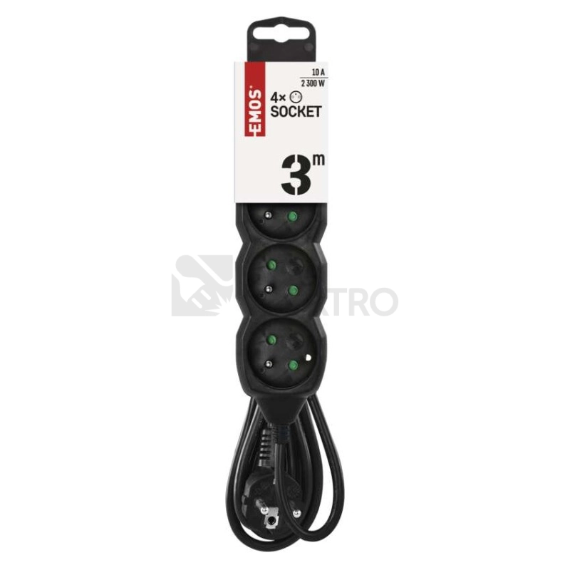 Obrázek produktu Prodlužovací kabel EMOS 3m/4zásuvky černá PC0413 1902240300 1