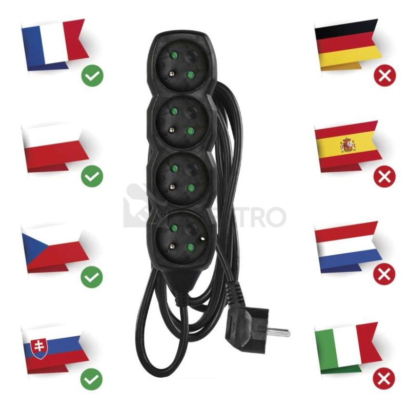 Obrázek produktu Prodlužovací kabel EMOS 3m/4zásuvky černá PC0413 1902240300 2