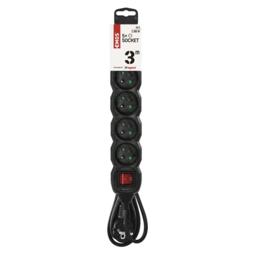 Prodlužovací kabel EMOS 3m/5zásuvek s vypínačem černá PC1513 1902350300 (obrázek 4)
