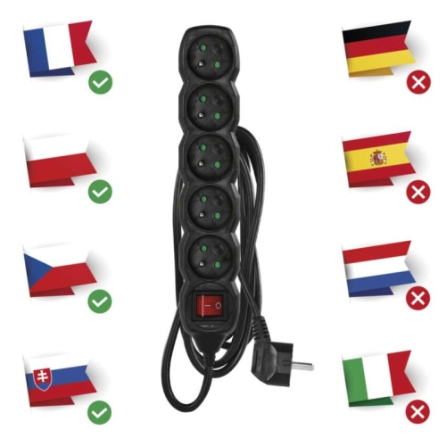 Prodlužovací kabel EMOS 3m/5zásuvek s vypínačem černá PC1513 1902350300 (obrázek 5)