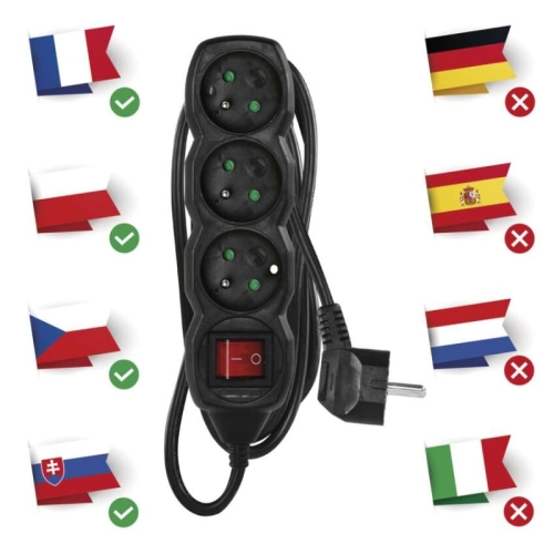 Prodlužovací kabel EMOS 3m/3zásuvky s vypínačem černý PC1313 1902330300 (obrázek 3)