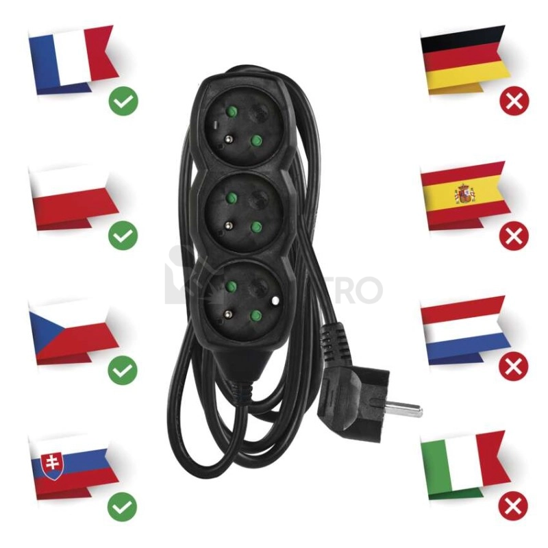 Obrázek produktu Prodlužovací kabel EMOS 1,5m/3zásuvky černá PC0311 1902230160 2