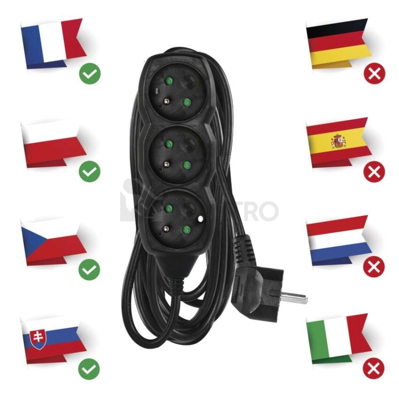 Obrázek produktu Prodlužovací kabel EMOS 5m/3zásuvky černá PC0315 1902230500 2