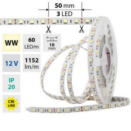 Levně LED pásek McLED 12V teplá bílá š=10mm IP20 14,4W/m 60LED/m SMD5050 ML-121.600.60.2