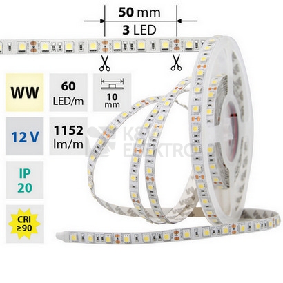 Obrázek produktu LED pásek McLED 12V teplá bílá š=10mm IP20 14,4W/m 60LED/m SMD5050 ML-121.600.60.2 0