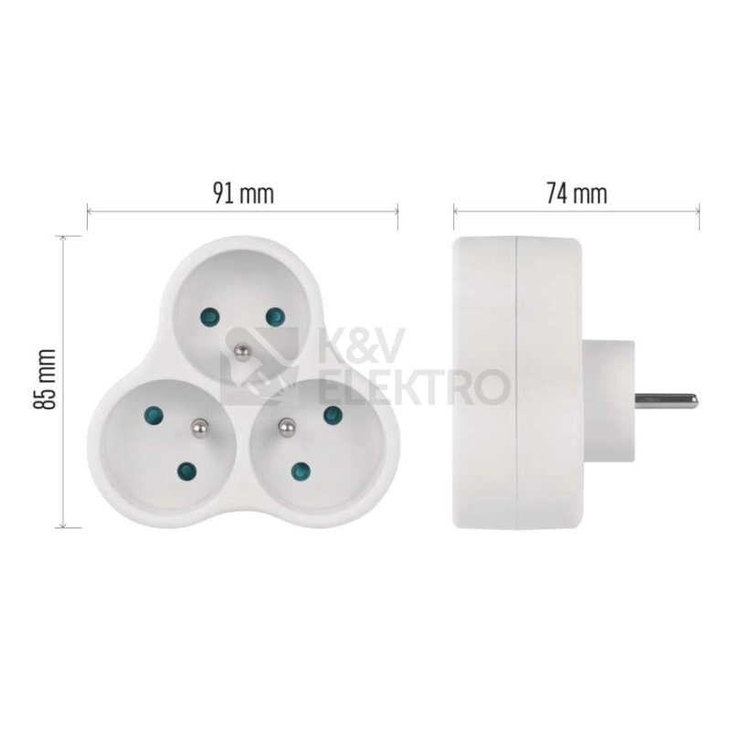 Obrázek produktu Roztrojka EMOS 3x kulatá bílá P0026 2