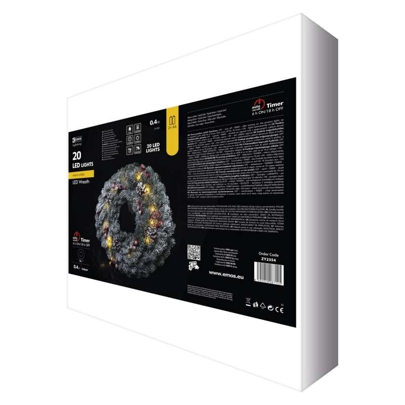 Obrázek produktu LED vánoční věnec EMOS DCTW06 ZY2354 2xAA teplá bílá časovač vnitřní použití 2