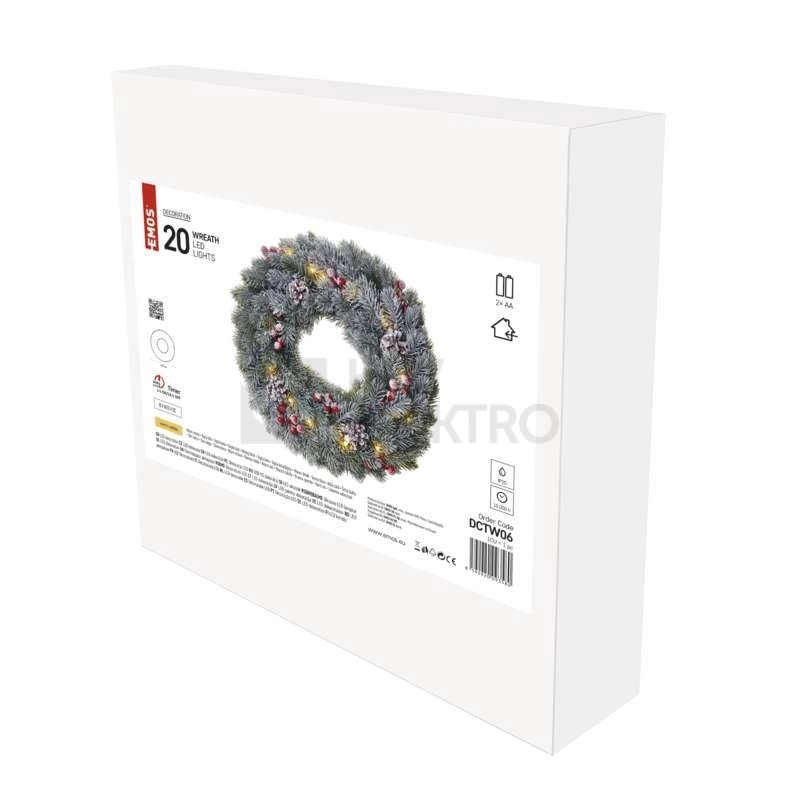 Obrázek produktu LED vánoční věnec EMOS DCTW06 ZY2354 2xAA teplá bílá časovač vnitřní použití 6