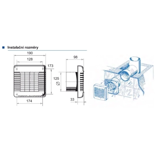 Axiální koupelnový ventilátor s automatickou žaluzií Blauberg AUTO 125 (obrázek 2)