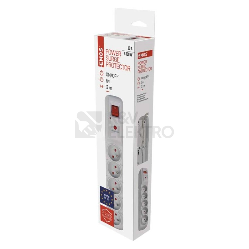 Obrázek produktu Prodlužovací kabel EMOS P53874 s přepěťovou ochranou 3m/5zásuvek šedá 1909050302 9