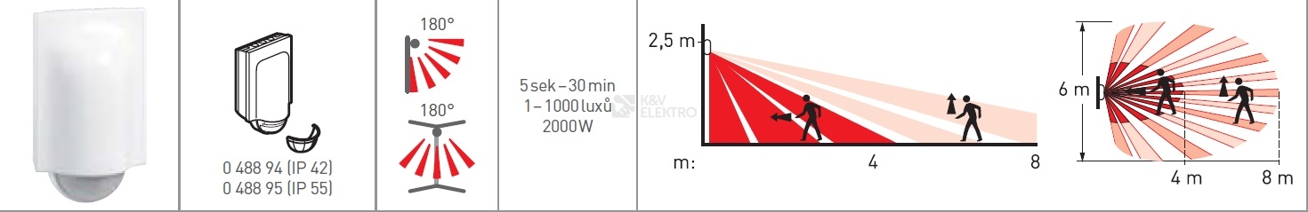 Obrázek produktu Pohybové čidlo nástěnné 180st IP42 2000W 48894 1