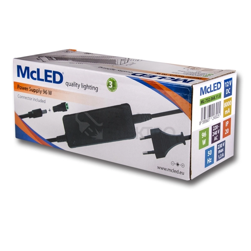 Obrázek produktu LED napájecí zdroj McLED 12VDC 8A 96W ML-732.068.11.0 souosý konektor 5,5mm 4