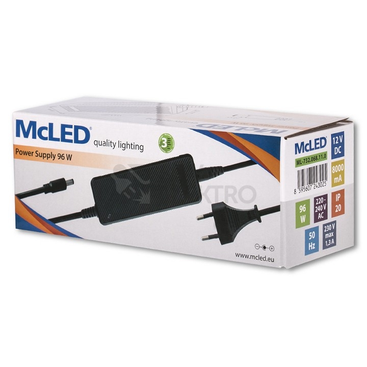 Obrázek produktu  LED napájecí zdroj McLED 12VDC 8A 96W ML-732.068.11.0 souosý konektor 5,5mm 4