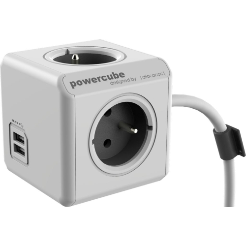 Levně POWERCUBE EXTENDED USB 4X230V + USB + 1,5m prodlužovací kabel šedá