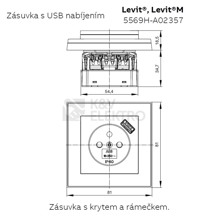 Obrázek produktu ABB Levit zásuvka bílá/bílá 5569H-A02357 03 s USB nabíjením 1