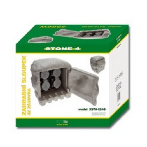 Zahradní zásuvkový sloupek/kámen Ecolite STONE 4 šedá 4x zásuvka XSTA-224G