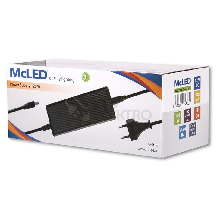Obrázek produktu  LED napájecí zdroj McLED 12VDC 10A 120W ML-732.069.11.0 souosý konektor 5,5mm 4