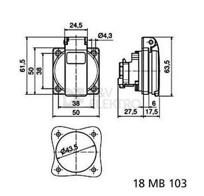 Obrázek produktu Zásuvka vestavná Bals 71118 230V IP54 s víčkem modrá 1