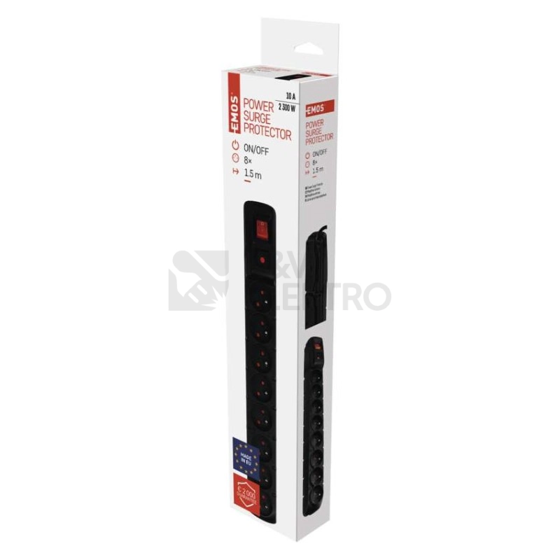 Obrázek produktu Prodlužovací kabel EMOS P53899 s přepěťovou ochranou 1,5m/8zásuvek černá 1909080153 9