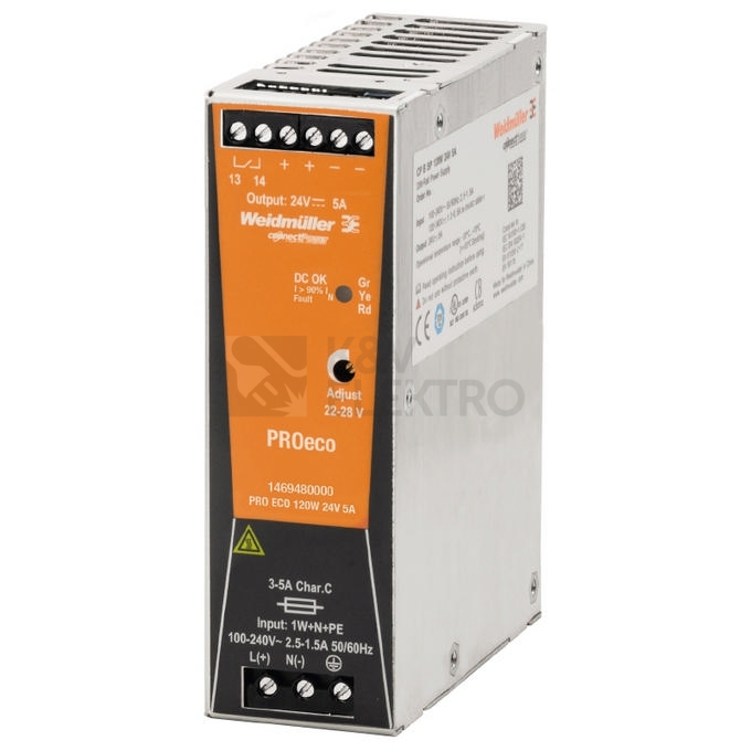 Obrázek produktu Spínaný napájecí zdroj Weidmüller PROeco 120W 24V 5A 1469480000 0