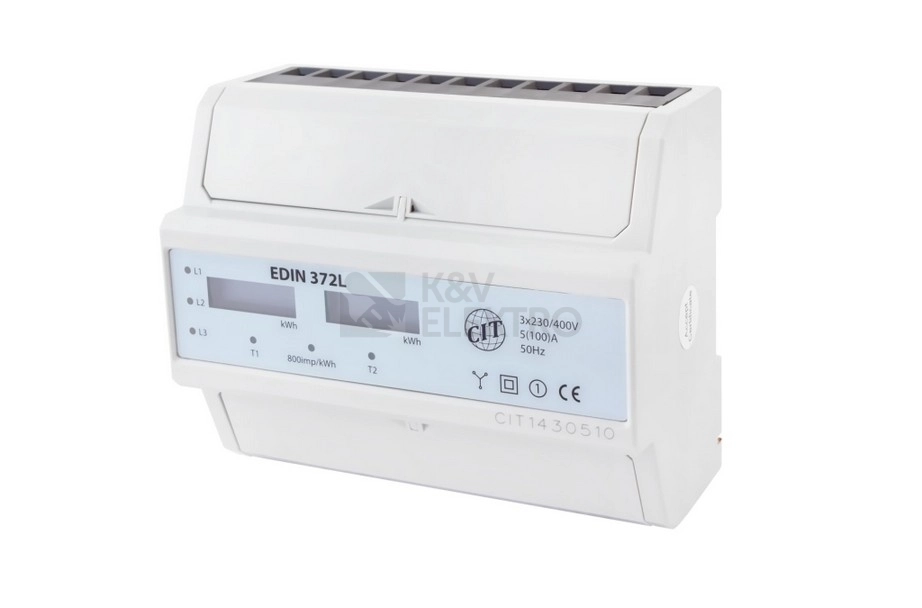 Obrázek produktu Elektroměr EDIN 372L 100A, 7mod., LCD, 3F, 2tarif, podružný 1008880 0