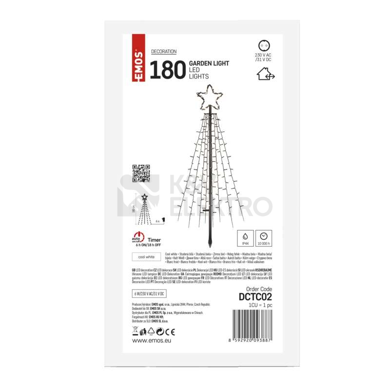 Obrázek produktu  LED vánoční kovový strom 180cm venkovní EMOS ZY2259 DCTC02 230V studená bílá s časovačem 4