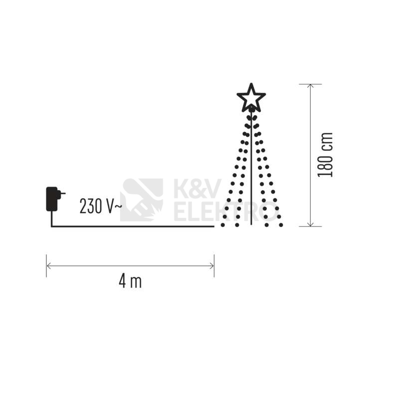 Obrázek produktu  LED vánoční kovový strom 180cm venkovní EMOS ZY2259 DCTC02 230V studená bílá s časovačem 8