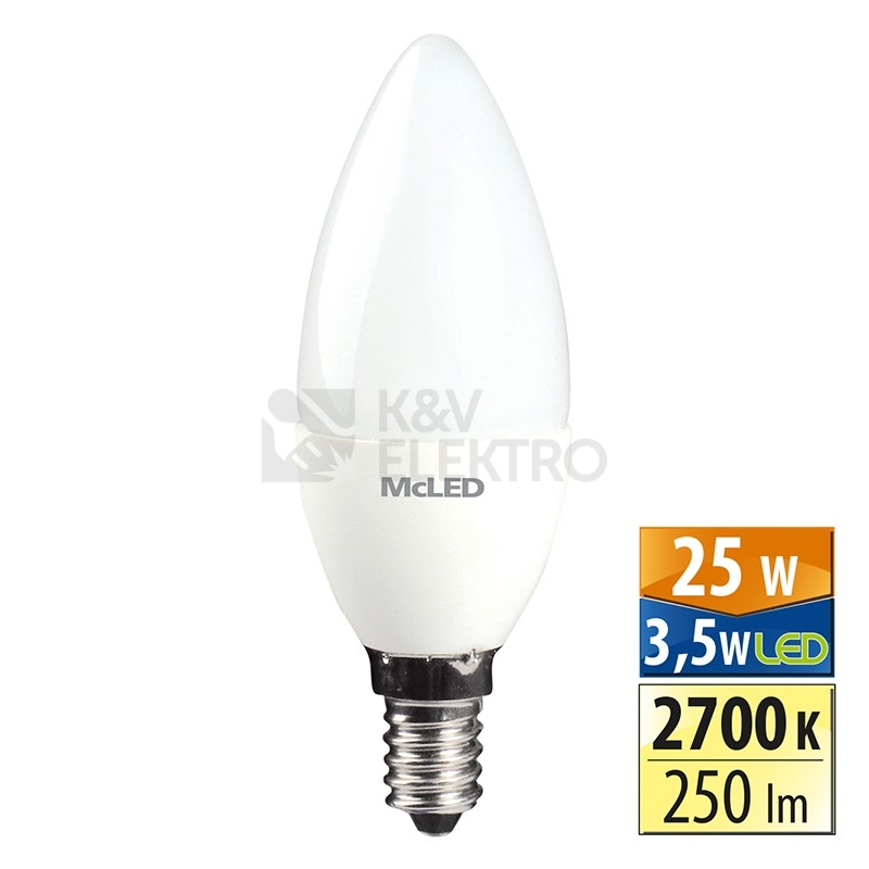 Obrázek produktu LED žárovka E14 McLED 3,5W (25W) teplá bílá (2700K) svíčka ML-323.004.99.0 0