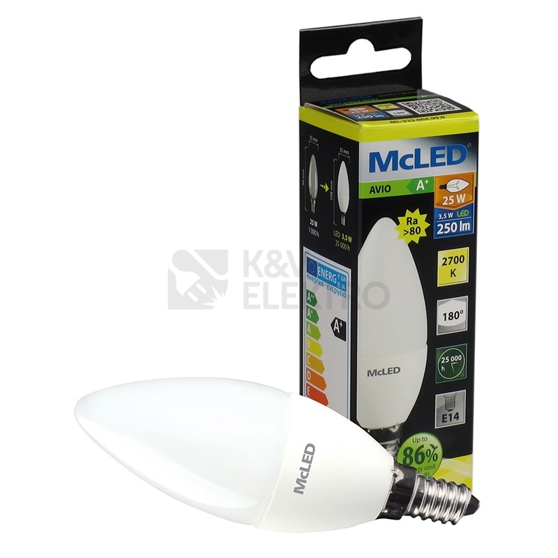 Obrázek produktu LED žárovka E14 McLED 3,5W (25W) teplá bílá (2700K) svíčka ML-323.004.99.0 2