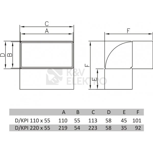 Obrázek produktu Koleno 90° DOSPEL D/KPI 110x55 vertikální 1