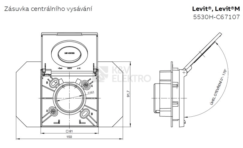 Obrázek produktu ABB Levit zásuvka centrálního vysávání bílá/ledová bílá 5530H-C67107 01 1